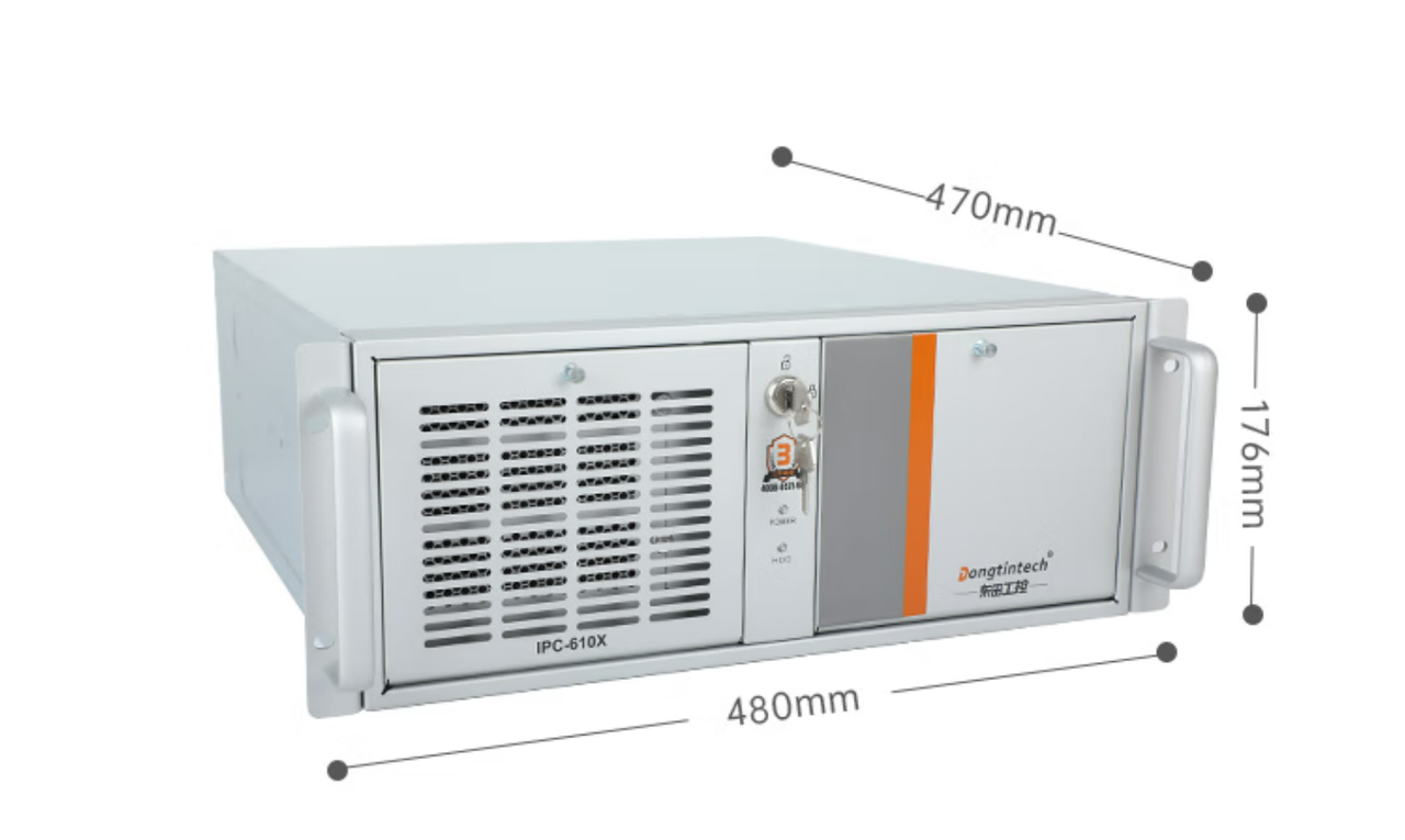 　這款機器采用了DT-610X機箱和DT-WR680MA主板。整體為銀灰色。采用了熱浸鍍鋅薄鋼板，防銹、耐候性強。并且它的防銹蝕性特別好，-般環(huán)境防蝕效果可達30-50年，熱浸鍍鋅薄鋼板外形美觀，加工容易。尺寸為430（481.6帶耳朵）*470*176mm（寬*深*高）,約重23kg，便于搬運。